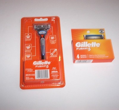 GILLETTE FUSION5 RAZOR HANDLE + 1 CARTRIDGE + 4 PACK CARTRIDGES NEW
