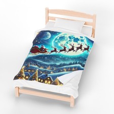 Santa  s Magic Sleigh Ride Blanket Cozy Christmas Plush Velveteen Throw Holiday