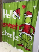 The Grinch Christmas Cartoon Polyester Shower Curtain Green Red White