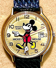 Vintage 1970s Bradley Disney Mickey Mouse Watch  Date  Swiss Made  Gold Tone