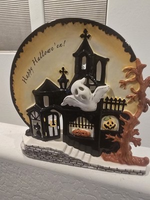 Blue Sky Clayworks Ghostly Halloween Haunted House luminary Candle Holder NEW