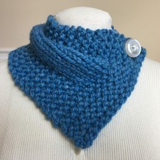 Hand Knit Sky Blue Neck Warmer Scarf Wrap with Button Closure - Handmade