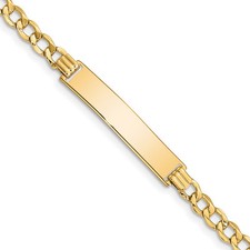 10K Yellow Gold Semi-solid Curb Link ID Bracelet 8 Inch