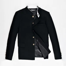 Mens Single Breasted Grandad Collar Jacket Blazer Japanese School Uniform Black