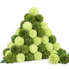 36 Pcs 3.3 Inch Green Silk Chrysanthemum Marigold Mum Flower Heads Ball
