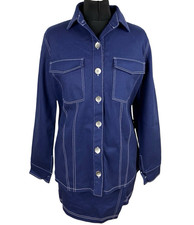 PrettyLittleThing Denim Co Ord Set Women's UK Size S Shacket Mini Skirt Blue