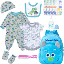 12 Pcs Set Reborn Baby Dolls Clothes Outfit Accessories Blue Dinosaur Set for 17