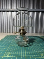 Antique Domed Glass Hurricane Oil Lamp With Original Hardware, No Chips / Cracks