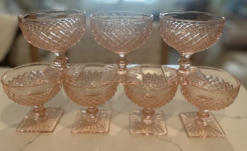 Vtg Anchor Hocking Miss America Pink Diamond Depression Sherbet Glasses (7) - Picture 2 of 6