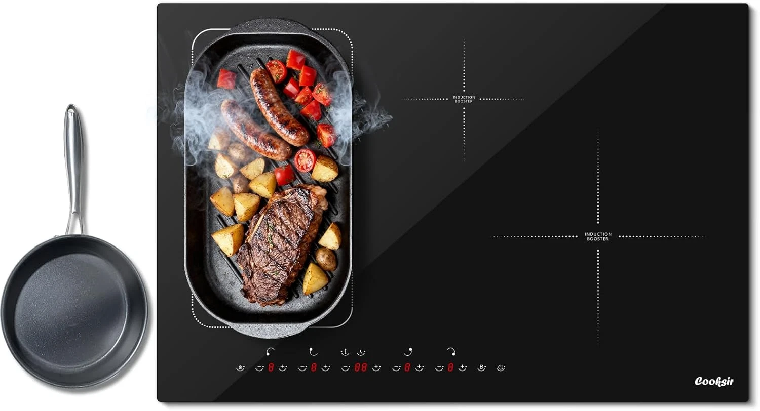 30" Induction Cooktop 4 Burner with Iron Pot, 7200W Built-In Stove