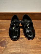 Girls Dance Class Size 10 Black Patent Leather Tap Shoes w/ Hook  Loop Closure