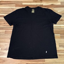 Polo Ralph Lauren Black Cotton V-Neck T-Shirt L Classic Fit Logo Short Sleeve