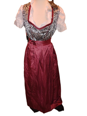 ELEGANT LONG US 12.May,Trachten,Oktoberfest,Dirndl Dress,3-pc,Black,Burgundy