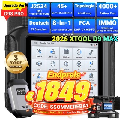 XTOOL D9 MAX Kfz-Diagnosescanner J2534 ECU-Programmierung Key-Programmierung DE