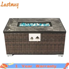 32" Outside Propane Gas Fire Pit Table 50000 BTU Tile Tabletop with Wicker Base