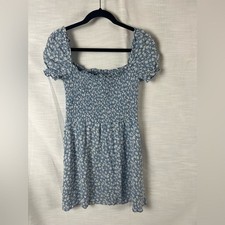 Reformation Blue and White Floral Babydoll Dress Ruffle Smock Mini Size S