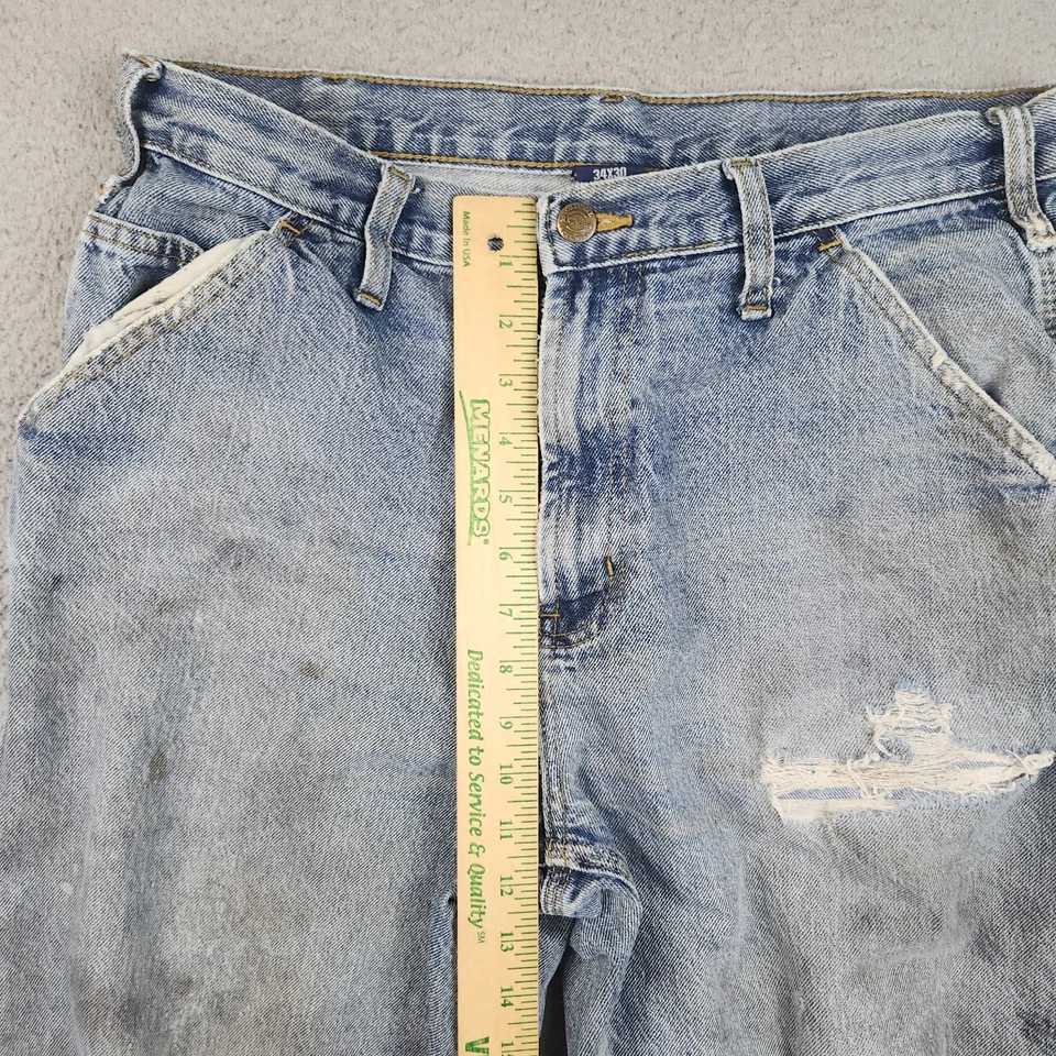 Pantalones de mezclilla Y2K Carpenter para hombre 34x30 holgados sueltos ropa de trabajo DESTRUIDOS denim aplastados Foto 4 de 4