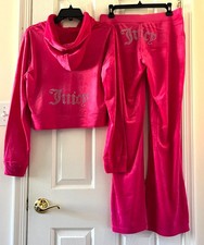 Juicy Couture Velour OG Bling Tracksuit Vixen Pink Hoodie & Pants Set Women's L