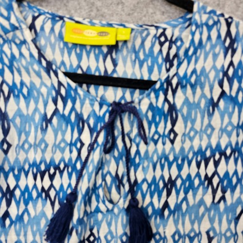 Rock Flower Paper Cover Up Beach Dress Womens S Blue White Ikat Boho Coastal - Picture 12 of 13