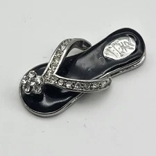 Fabulous black enamel rhinestone flip flop sandal slide pendant 