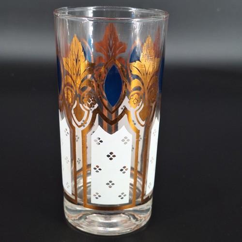 Set of 8 Vintage Mid Century Blue & Gold Highball Glass with 22kt Embellishment - Picture 9 of 17