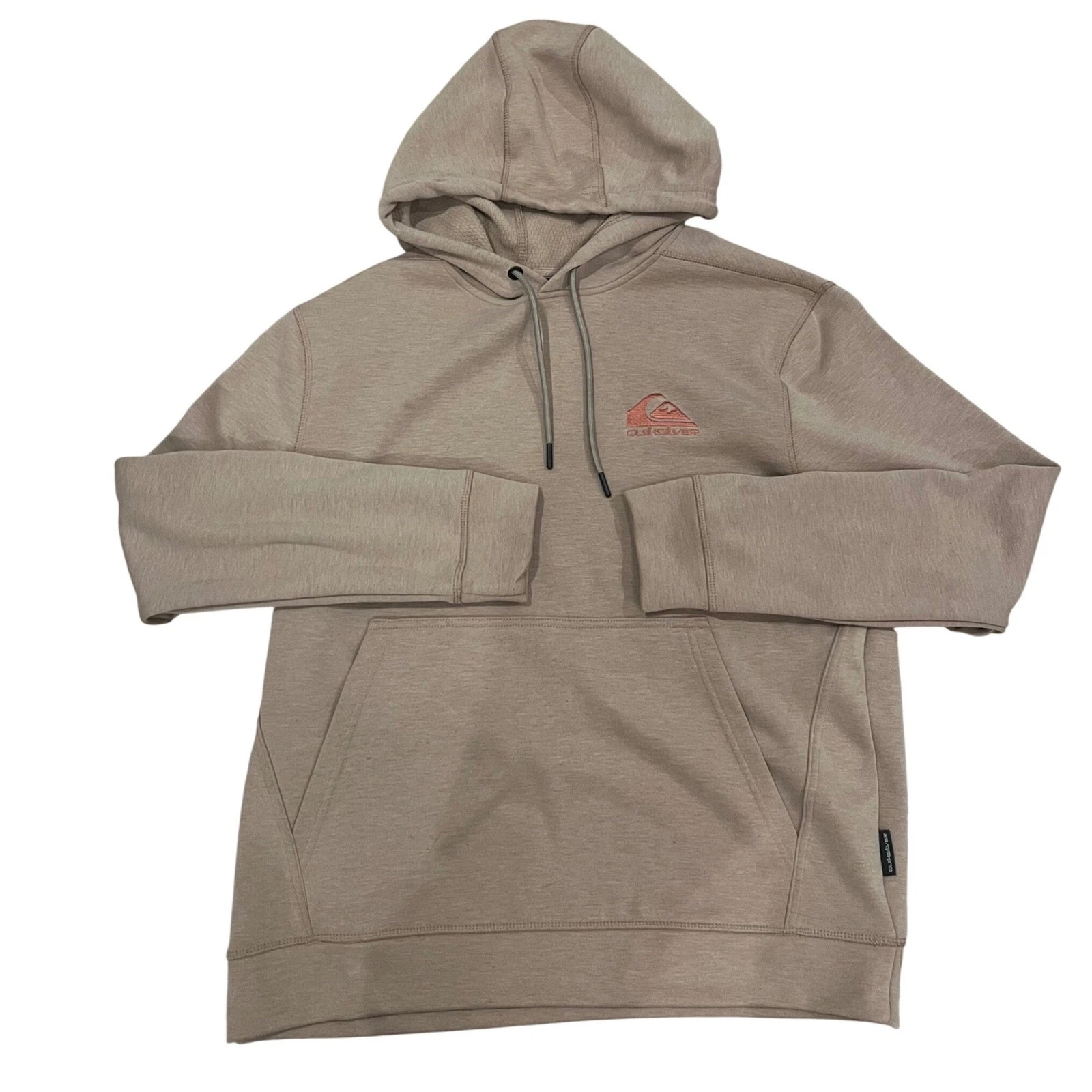 Quiksilver Mens Hoodie Tan Heather Waffle Lined Logo Pullover Sweatshirt Large