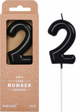 2.76 Inch Classical Black 2 Number Birthday Candles, Black Number Candles, Cake