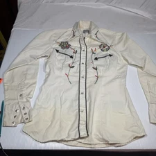 VTG 1970s Miller Western Wear Chain Stitched Pearl Snap Shirt Sz 32 Womens MULTI