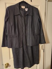 NWT Carol Horn Signature Vintage Sz 14w 100 Linen Blazer Jacket Dress Set Blk