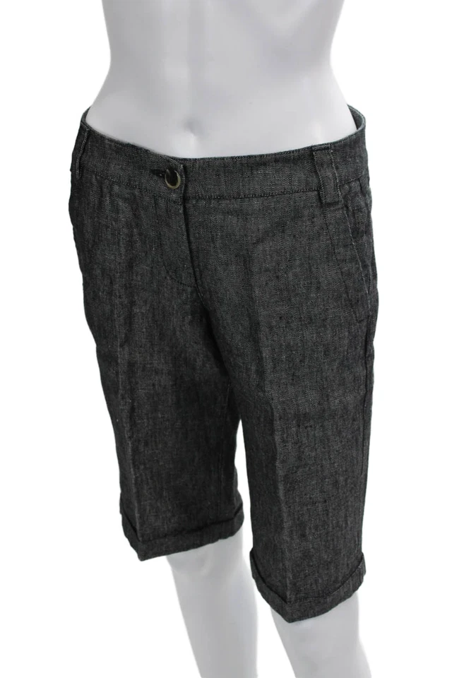 Bermudas Etro para mujer de lino frente plano con puños dobladillo gris talla 40 Foto 2 de 4