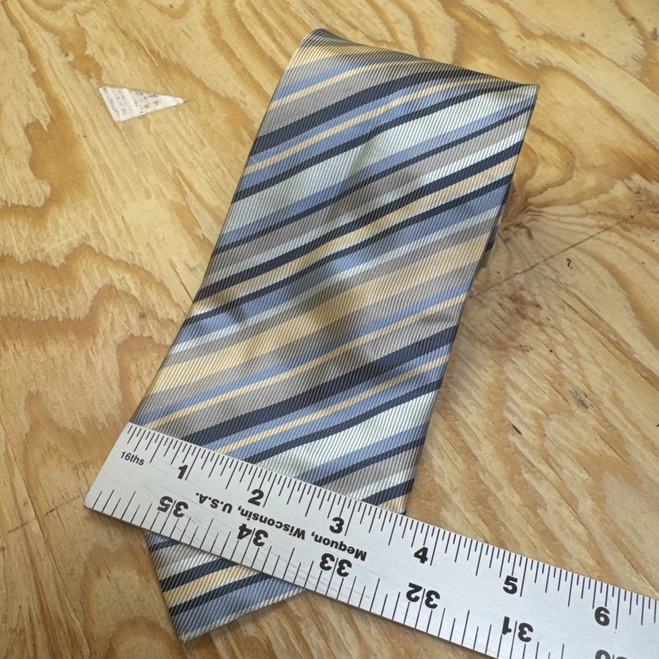 Corbata Bernini Cuello 100% Seda Regimiento Rayas Clásica Azul Beige Playa Boda Foto 2 de 4