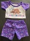 BABW "SWEET DREAMS" TOP &  PANTS for your best Build-a-Bear! Purple w/ Sloth!