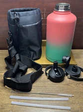 Insulated Sports Water Bottle with Straw Cap & Spout Lid, 64 oz, Coral