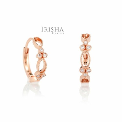 0.15 CT. DIAMOND TINY HOOP STYLE CHRISTMAS GIFT EARRINGS IN 14K SOLID GOLD - Imagen 3 de 6