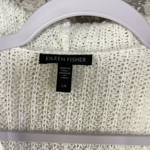 Eileen Fisher Strickjacke aus Baumwolle offene Kapuze Dolman kurzärmelig weiß - Bild 2 von 10