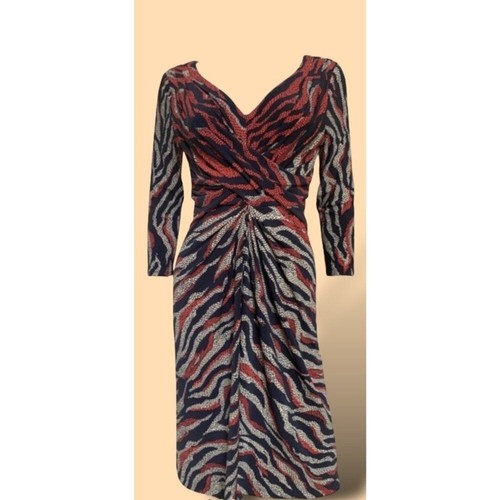 Vestido Vaina Anne Klein Cuello Sobrepelliz Estampado Animal Torsión Lateral Manga 3/4 Talla 6