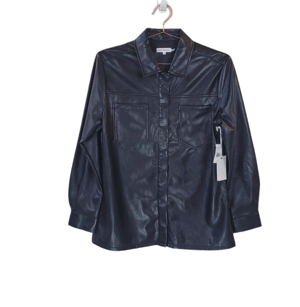 New GOOD AMERICAN 0 (XS) Black Faux Leather Split Back Button