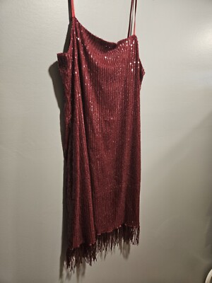 fitted lace wedding dress Bailar De Caballito Sequin Fringe Mini Dress (Red) main image 1