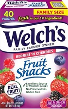 Welch's Fruit Snacks, Berries 'n Cherries, 0.8 oz (Pack of 40)