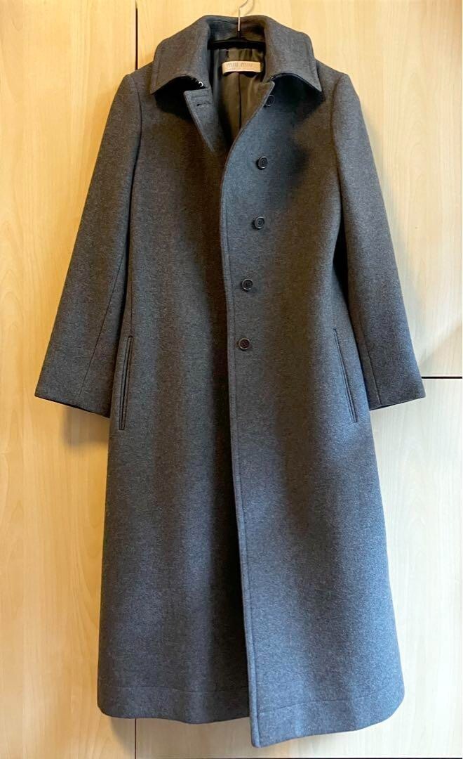 MIU MIU Archive Collection Line Wool Coat Charcoal Gray Size