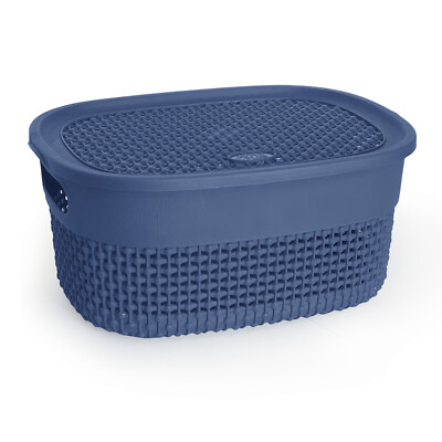 4L BLUE Small Multipurpose Storage Basket with Lid Plastic Kitchen