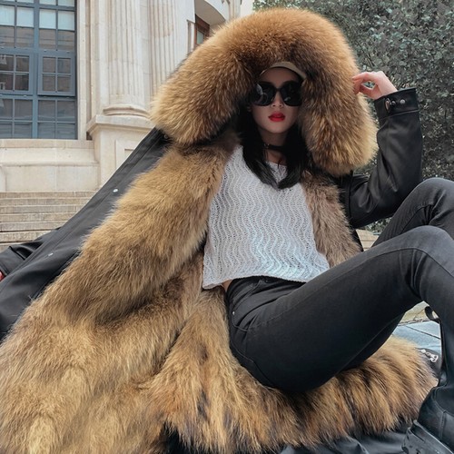 Winter Women's Genuine Raccoon Fur Collar/Liner Coats Long Parka Jackets Outdoor - Picture 3 of 40