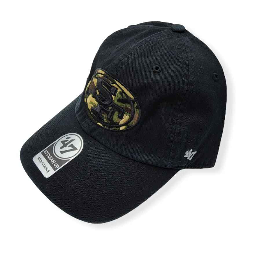 '47 San Francisco 49ers Limpieza Negro Camuflaje Logo Correa Ajustable Sombrero Papá Gorra Foto 2 de 4