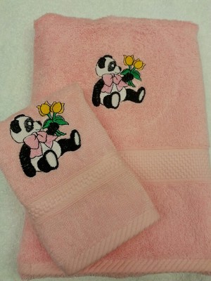 PERSONALISIERTES PANDA & BLUMEN HANDTUCH SET NEU BABYHANDTUCH UND GESICHTSTUCH Ostern 