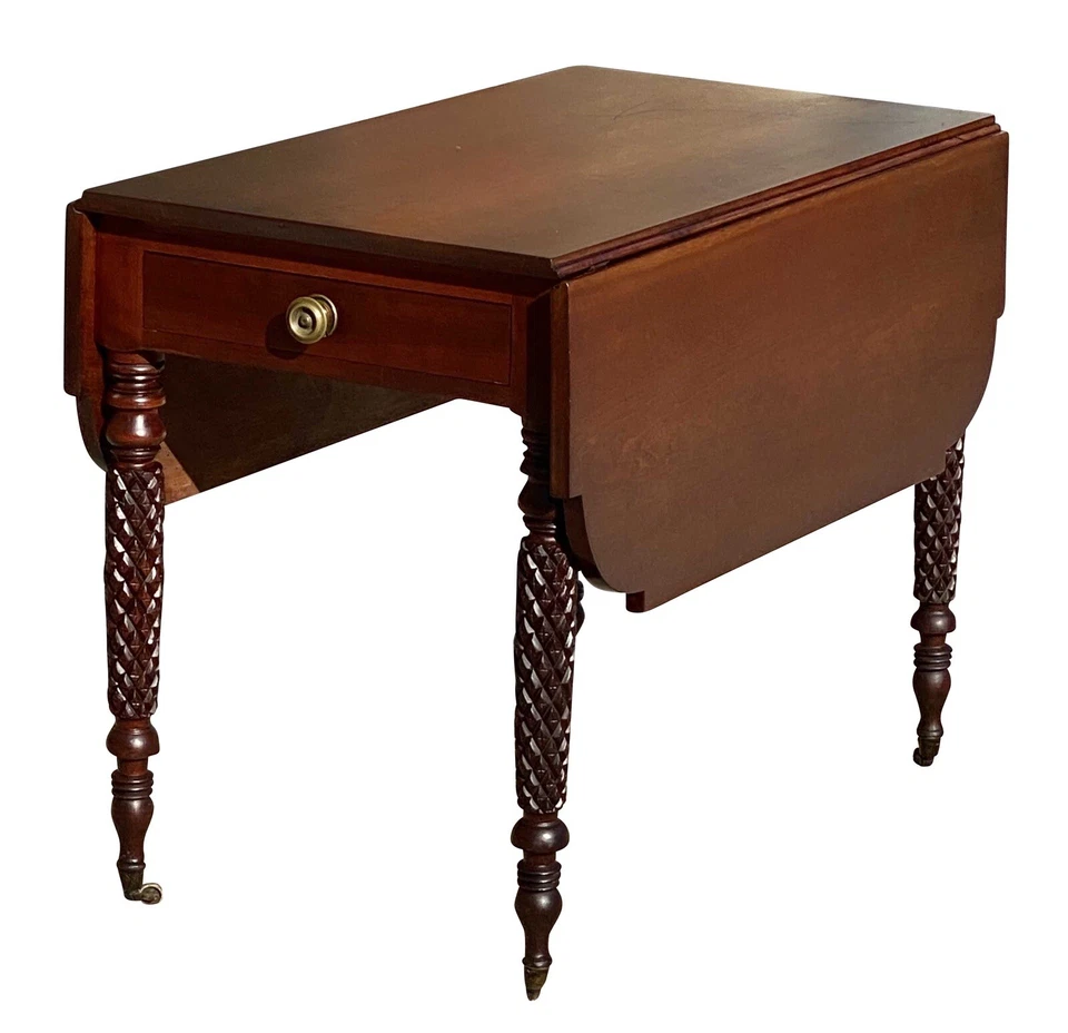 ANTIGUA MESA DE COMEDOR FEDERAL HOJA CAÍDA DE CEREZA - JF HOLBROOK SPRINGFIELD MA Foto 4 de 4