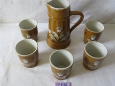 DDR Strehla Keramik Set Krug Saftkrug & 5 Becher Trinkbecher Shabby Chic