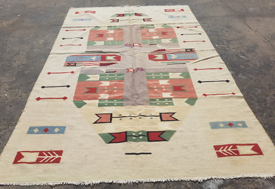 Vintage Traditionell Handgeknüpft Schön Türkisch Zapoteken Boden Teppich 285x190 cm