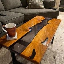 Epoxy Resin Coffee Table Top Handmade Art Natural Acacia Wood Console Furniture