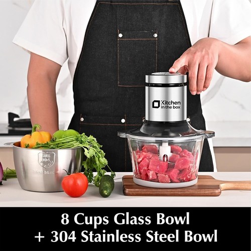 Electric Food Processor Meat Chopper Grinder Vegetable Fruit Blender 2x 2L Bowls - Picture 5 of 12