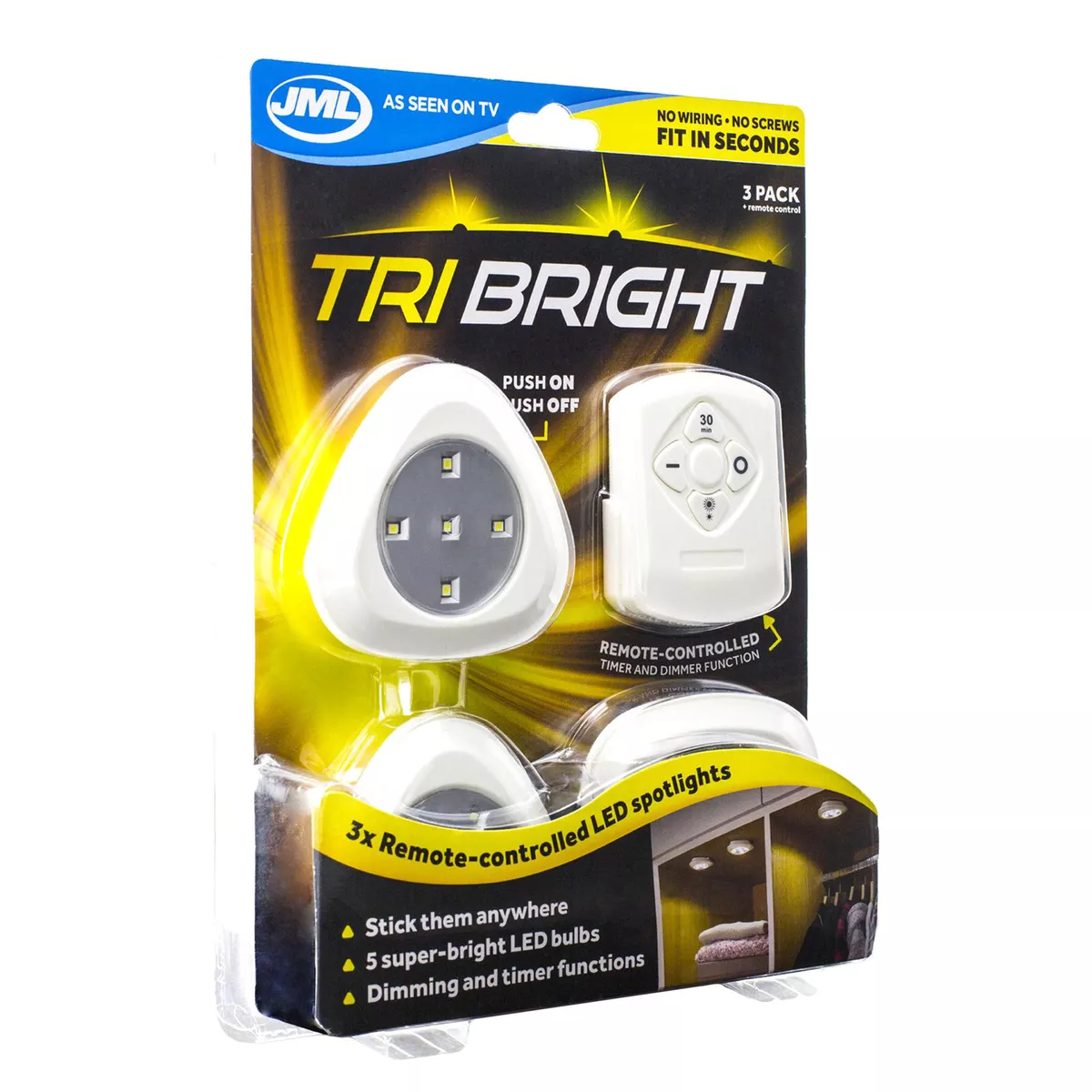 JML Tri Bright Remote Controlled LED Spotlights Stick Anywhere